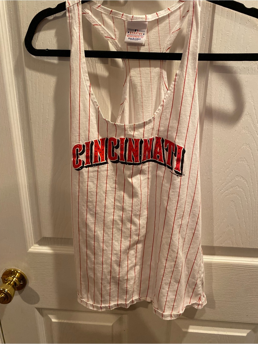 5th & Ocean White Tank Top with Red Pinstripes and Cincinnati Logo